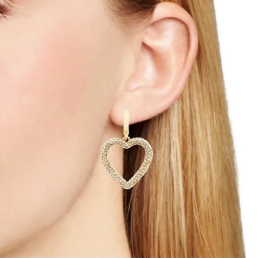 $100 Aqua Pave Gold Open Heart Earrings NWT